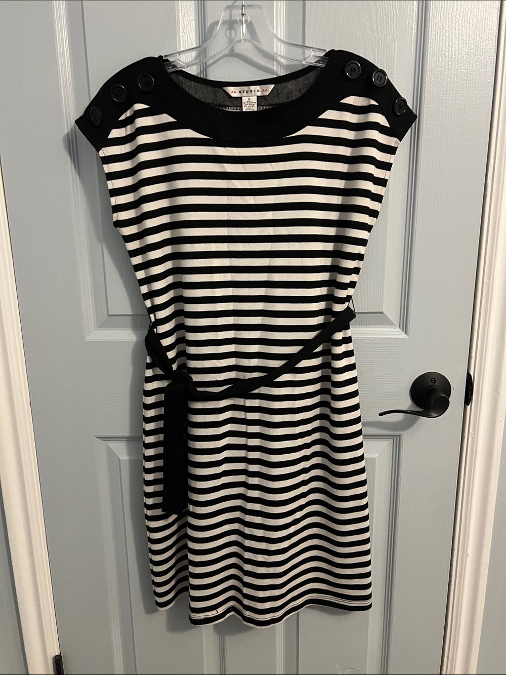 Aa Studio Black and White Striped Belted Midi Dress